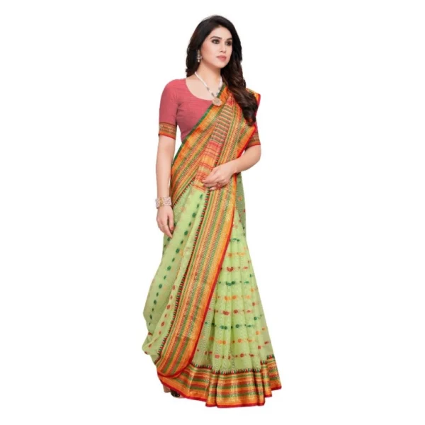 Women's Kota Doria Cotton Woven Butta Saree With Women>Ethnic Wear>Blouse (Light Green, 5-6 Mtrs) - Image 4