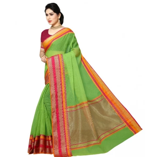 Women's Kota Doria Cotton Border Saree With Women>Ethnic Wear>Blouse (Light Green, 5-6 Mtrs) - Image 2