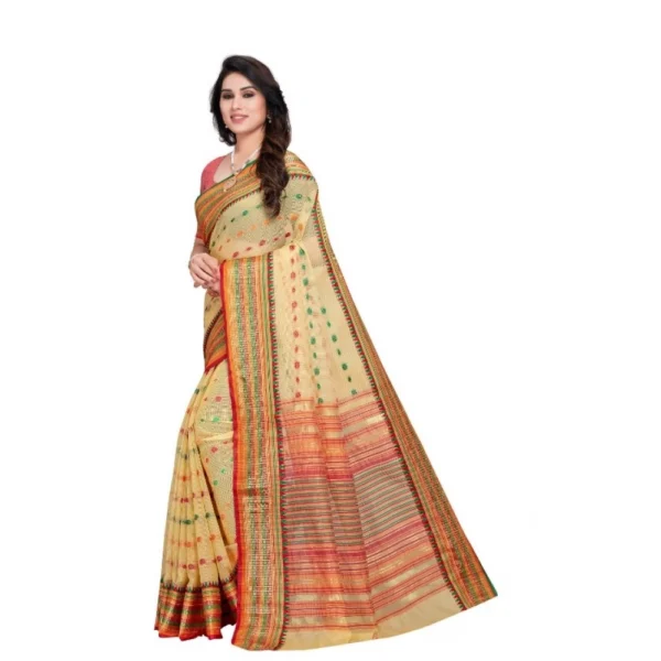 Women's Kota Doria Cotton Woven Butta Saree With Women>Ethnic Wear>Blouse (Beige, 5-6 Mtrs) - Image 2