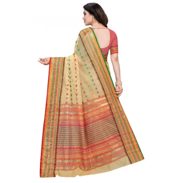 Women's Kota Doria Cotton Woven Butta Saree With Women>Ethnic Wear>Blouse (Beige, 5-6 Mtrs) - Image 3