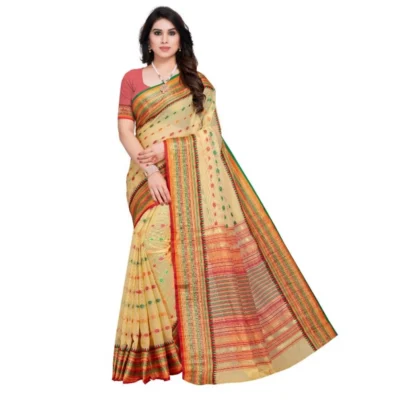 Women's Kota Doria Cotton Woven Butta Saree With Women>Ethnic Wear>Blouse (Beige, 5-6 Mtrs)