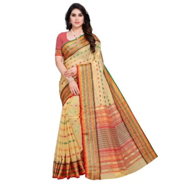Women's Kota Doria Cotton Woven Butta Saree With Women>Ethnic Wear>Blouse (Beige, 5-6 Mtrs)