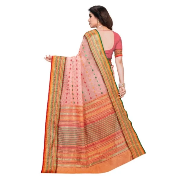 Women's Kota Doria Cotton Woven Butta Saree With Women>Ethnic Wear>Blouse (Peach, 5-6 Mtrs) - Image 3