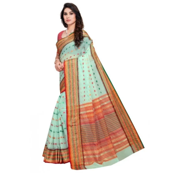 Women's Kota Doria Cotton Woven Butta Saree With Women>Ethnic Wear>Blouse (Pista, 5-6 Mtrs) - Image 2