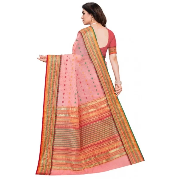 Women's Kota Doria Cotton Woven Butta Saree With Women>Ethnic Wear>Blouse (Pink, 5-6 Mtrs) - Image 3