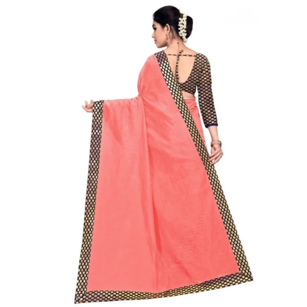 Women's Chanderi Cotton Lace Border Saree With Women>Ethnic Wear>Blouse (Peach, 5-6 Mtrs) - Image 3