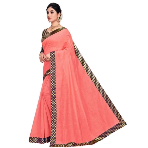 Women's Chanderi Cotton Lace Border Saree With Women>Ethnic Wear>Blouse (Peach, 5-6 Mtrs) - Image 4
