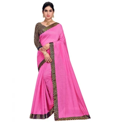 Women's Chanderi Cotton Lace Border Saree With Women>Ethnic Wear>Blouse (Pink, 5-6 Mtrs)