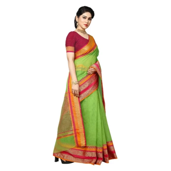 Women's Kota Doria Cotton Border Saree With Women>Ethnic Wear>Blouse (Light Green, 5-6 Mtrs) - Image 3