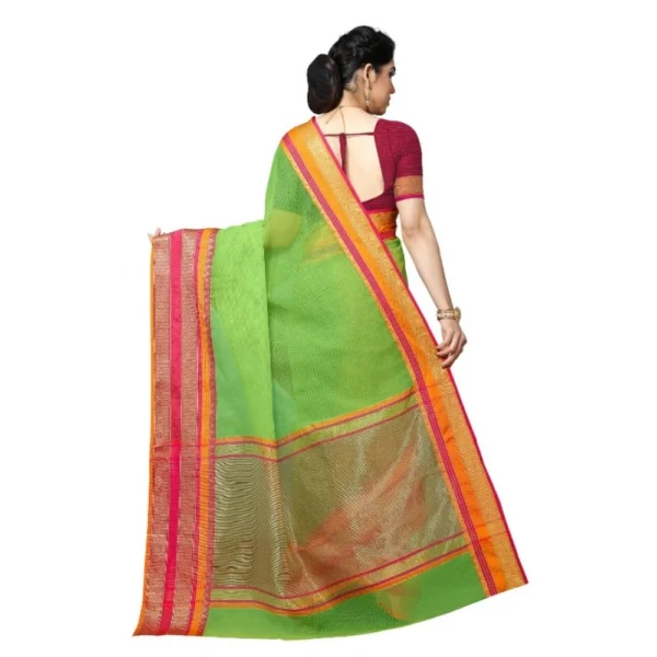 Women's Kota Doria Cotton Border Saree With Women>Ethnic Wear>Blouse (Light Green, 5-6 Mtrs) - Image 4
