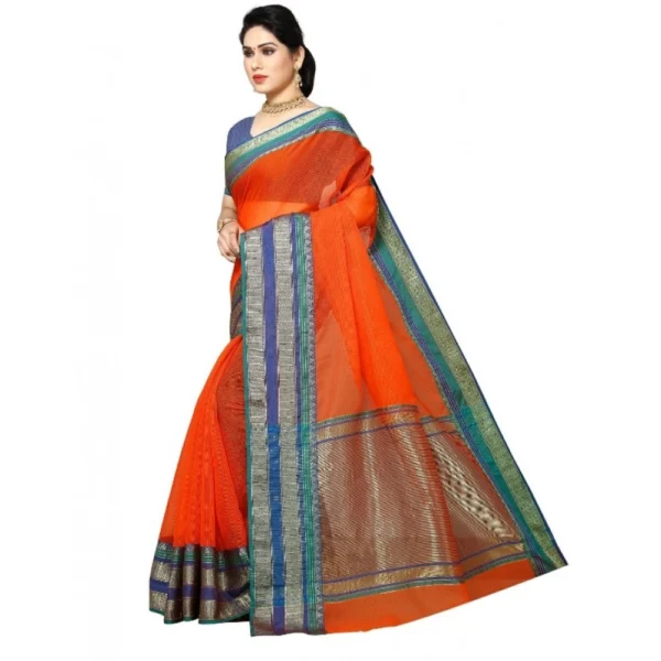 Women's Kota Doria Cotton Border Saree With Women>Ethnic Wear>Blouse (Fanta, 5-6 Mtrs) - Image 3