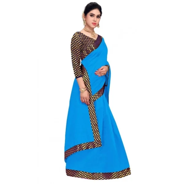 Women's Chanderi Cotton Lace Border Saree With Women>Ethnic Wear>Blouse (Sky Blue, 5-6 Mtrs) - Image 2