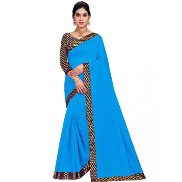 Women's Chanderi Cotton Lace Border Saree With Women>Ethnic Wear>Blouse (Sky Blue, 5-6 Mtrs)