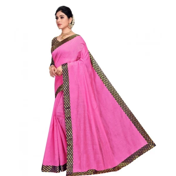 Women's Chanderi Cotton Lace Border Saree With Women>Ethnic Wear>Blouse (Pink, 5-6 Mtrs) - Image 2