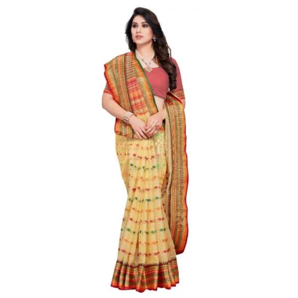 Women's Kota Doria Cotton Woven Butta Saree With Women>Ethnic Wear>Blouse (Beige, 5-6 Mtrs) - Image 4