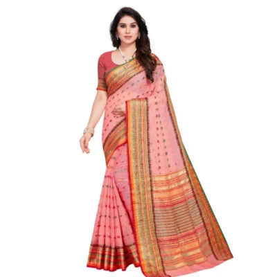 Women's Kota Doria Cotton Woven Butta Saree With Women>Ethnic Wear>Blouse (Pink, 5-6 Mtrs)