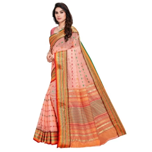 Women's Kota Doria Cotton Woven Butta Saree With Women>Ethnic Wear>Blouse (Peach, 5-6 Mtrs) - Image 2