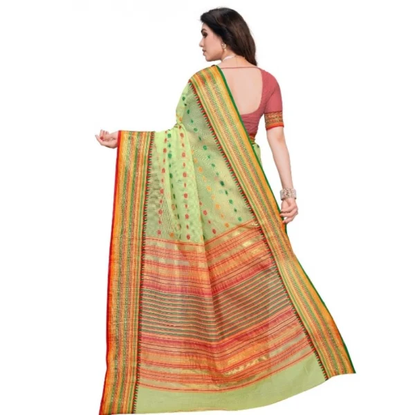 Women's Kota Doria Cotton Woven Butta Saree With Women>Ethnic Wear>Blouse (Light Green, 5-6 Mtrs) - Image 3