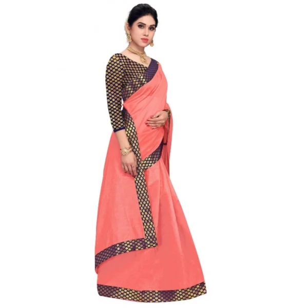 Women's Chanderi Cotton Lace Border Saree With Women>Ethnic Wear>Blouse (Peach, 5-6 Mtrs) - Image 2