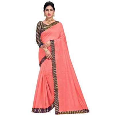 Women's Chanderi Cotton Lace Border Saree With Women>Ethnic Wear>Blouse (Peach, 5-6 Mtrs)