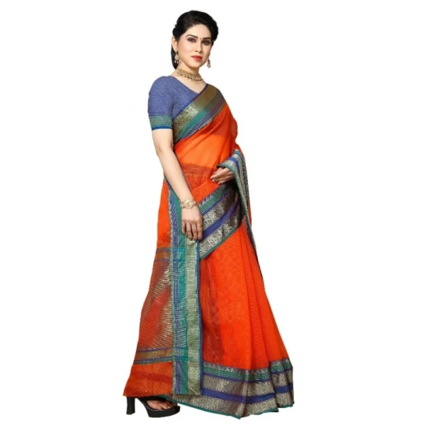 Women's Kota Doria Cotton Border Saree With Women>Ethnic Wear>Blouse (Fanta, 5-6 Mtrs) - Image 2