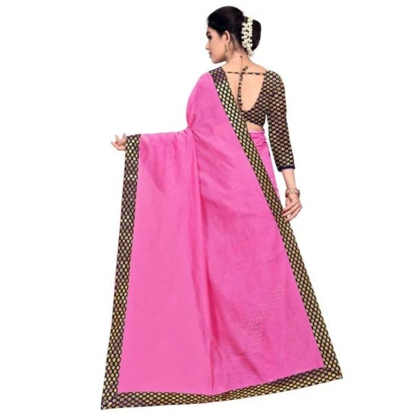 Women's Chanderi Cotton Lace Border Saree With Women>Ethnic Wear>Blouse (Pink, 5-6 Mtrs) - Image 3