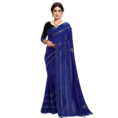 Women's Vichitra Silk HotFix Stone Work Saree With Women>Ethnic Wear>Blouse (Blue, 5-6 Mtrs)