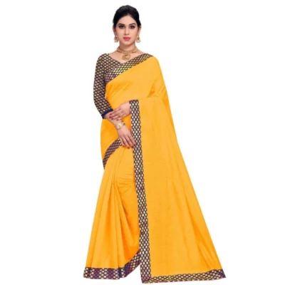 Women's Chanderi Cotton Lace Border Saree With Women>Ethnic Wear>Blouse (Gold, 5-6 Mtrs)