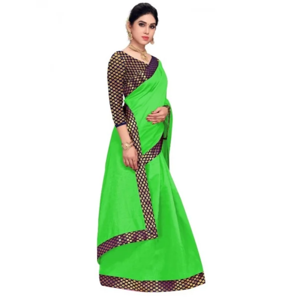 Women's Chanderi Cotton Lace Border Saree With Women>Ethnic Wear>Blouse (Green, 5-6 Mtrs) - Image 2