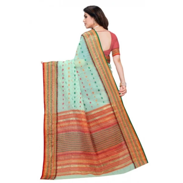 Women's Kota Doria Cotton Woven Butta Saree With Women>Ethnic Wear>Blouse (Pista, 5-6 Mtrs) - Image 3