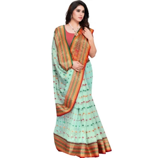 Women's Kota Doria Cotton Woven Butta Saree With Women>Ethnic Wear>Blouse (Pista, 5-6 Mtrs) - Image 4