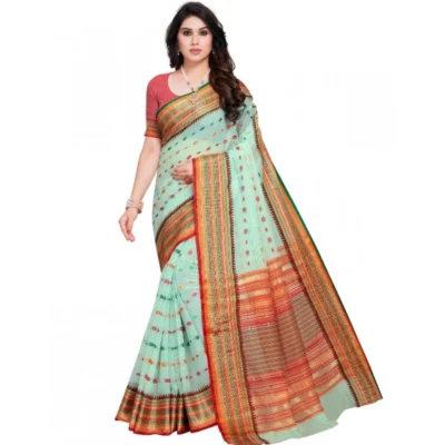Women's Kota Doria Cotton Woven Butta Saree With Women>Ethnic Wear>Blouse (Pista, 5-6 Mtrs)