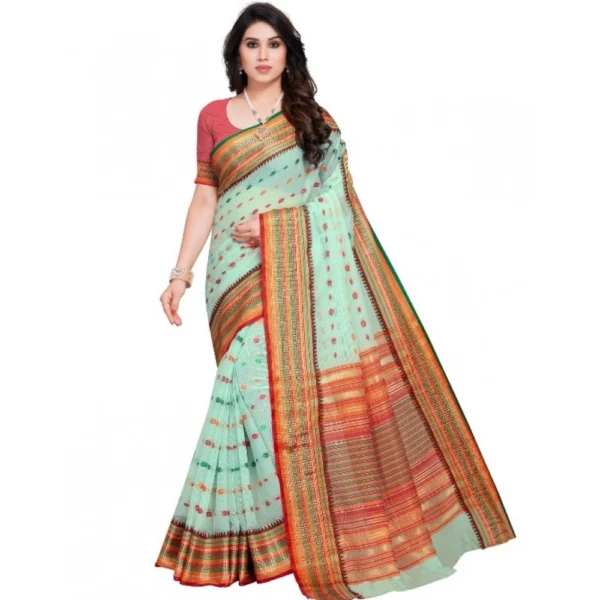 Women's Kota Doria Cotton Woven Butta Saree With Women>Ethnic Wear>Blouse (Pista, 5-6 Mtrs)