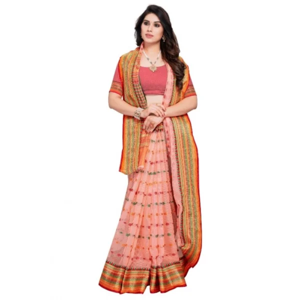 Women's Kota Doria Cotton Woven Butta Saree With Women>Ethnic Wear>Blouse (Peach, 5-6 Mtrs) - Image 4