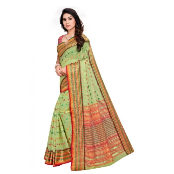 Women's Kota Doria Cotton Woven Butta Saree With Women>Ethnic Wear>Blouse (Light Green, 5-6 Mtrs) - Image 2