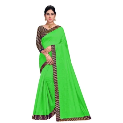 Women's Chanderi Cotton Lace Border Saree With Women>Ethnic Wear>Blouse (Green, 5-6 Mtrs)