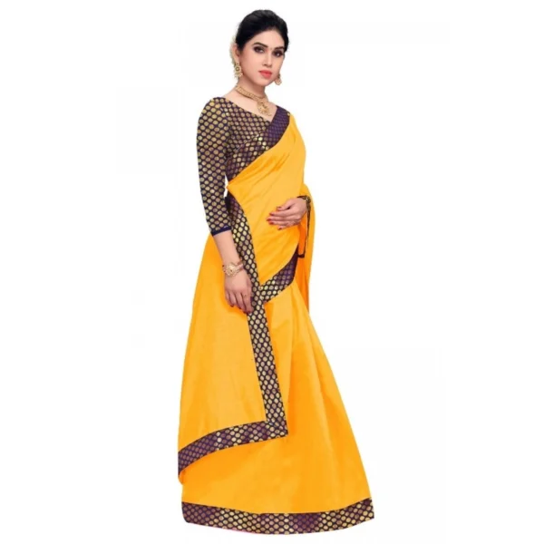 Women's Chanderi Cotton Lace Border Saree With Women>Ethnic Wear>Blouse (Gold, 5-6 Mtrs) - Image 2
