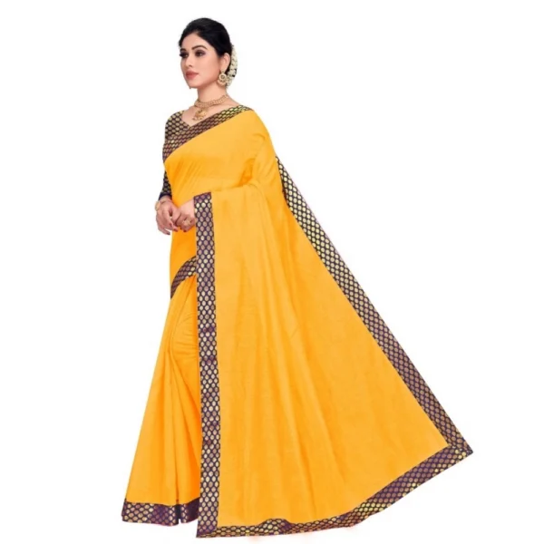 Women's Chanderi Cotton Lace Border Saree With Women>Ethnic Wear>Blouse (Gold, 5-6 Mtrs) - Image 3