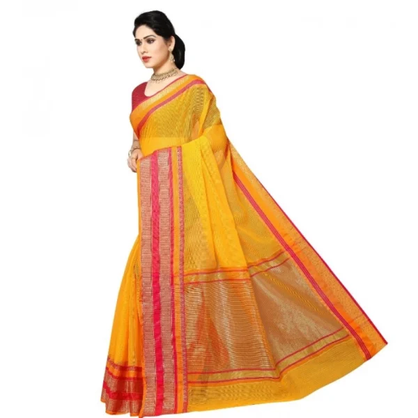 Women's Kota Doria Cotton Border Saree With Women>Ethnic Wear>Blouse (Gold, 5-6 Mtrs) - Image 2