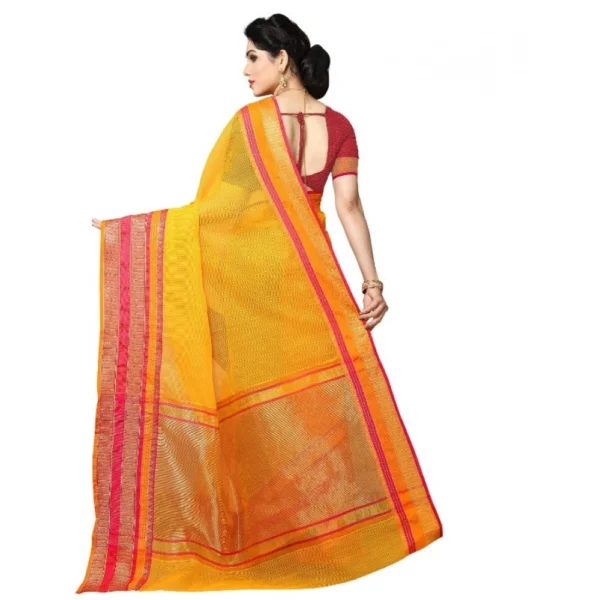 Women's Kota Doria Cotton Border Saree With Women>Ethnic Wear>Blouse (Gold, 5-6 Mtrs) - Image 4