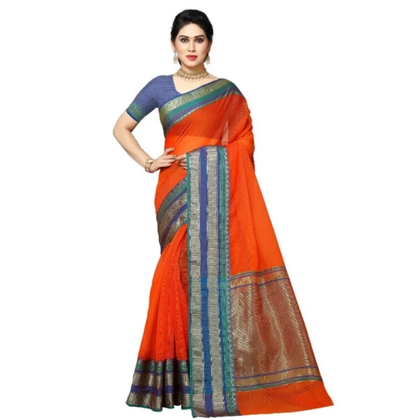 Women's Kota Doria Cotton Border Saree With Women>Ethnic Wear>Blouse (Fanta, 5-6 Mtrs)