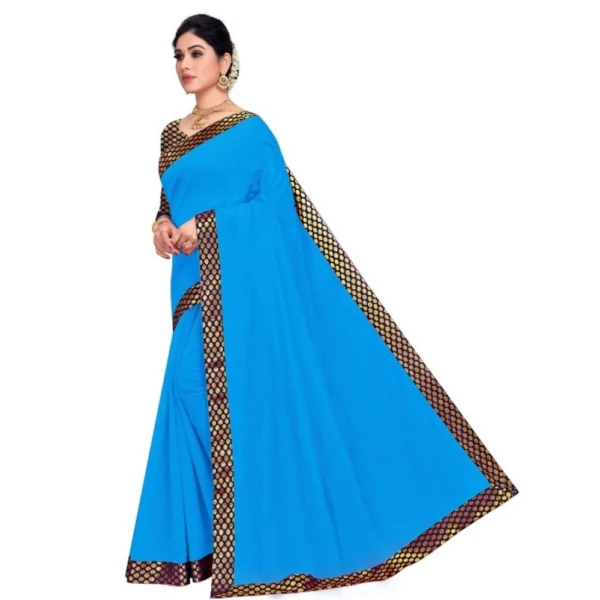 Women's Chanderi Cotton Lace Border Saree With Women>Ethnic Wear>Blouse (Sky Blue, 5-6 Mtrs) - Image 3