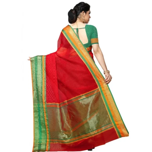 Women's Kota Doria Cotton Border Saree With Women>Ethnic Wear>Blouse (Red, 5-6 Mtrs) - Image 4