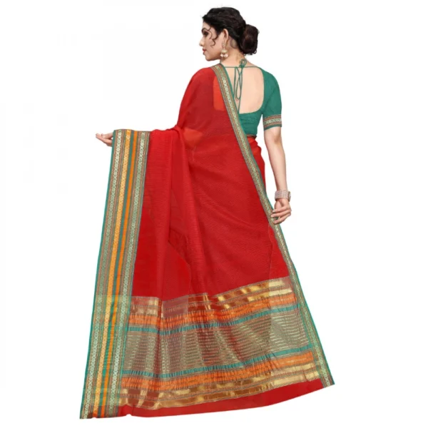 Women's Kota Doria Cotton Bordered Saree With Women>Ethnic Wear>Blouse (Red, 5-6 Mtrs) - Image 2