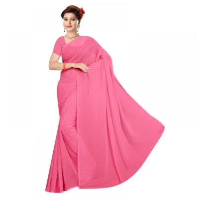 Women's Georgette Plain Saree With Women>Ethnic Wear>Blouse (Pink, 5-6 Mtrs)