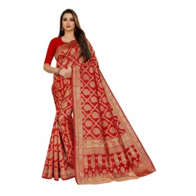 Women's Jacquard Silk Kanjivaram Jacquard Silk Saree With Women>Ethnic Wear>Blouse (Red, 5-6 Mtrs)