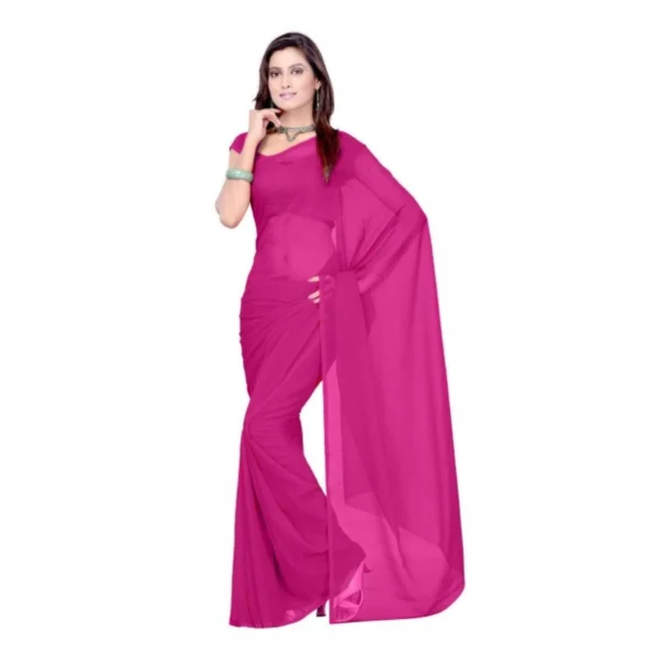 Women's Georgette Plain Saree With Women>Ethnic Wear>Blouse (Wine, 5-6 Mtrs)
