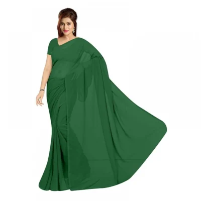 Women's Georgette Plain Saree With Women>Ethnic Wear>Blouse (Dark Green, 5-6 Mtrs)