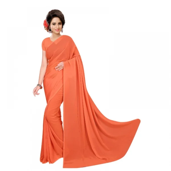 Women's Georgette Plain Saree With Women>Ethnic Wear>Blouse (Orange, 5-6 Mtrs)