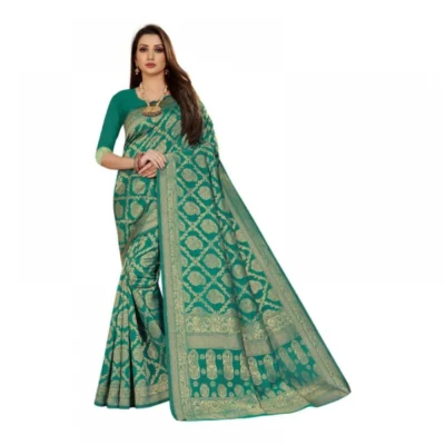 Women's Jacquard Silk Kanjivaram Jacquard Silk Saree With Women>Ethnic Wear>Blouse (Rama, 5-6 Mtrs)